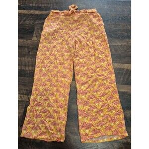 Bunulu Womans Pants Size M  Floral Tropical Pull On Stretch Wide Leg